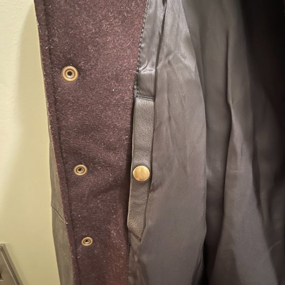 Men's CLUB MONACO XS Burgundy Wool & Black Leather Bomber Jacket Extra Small - Picture 6 of 9